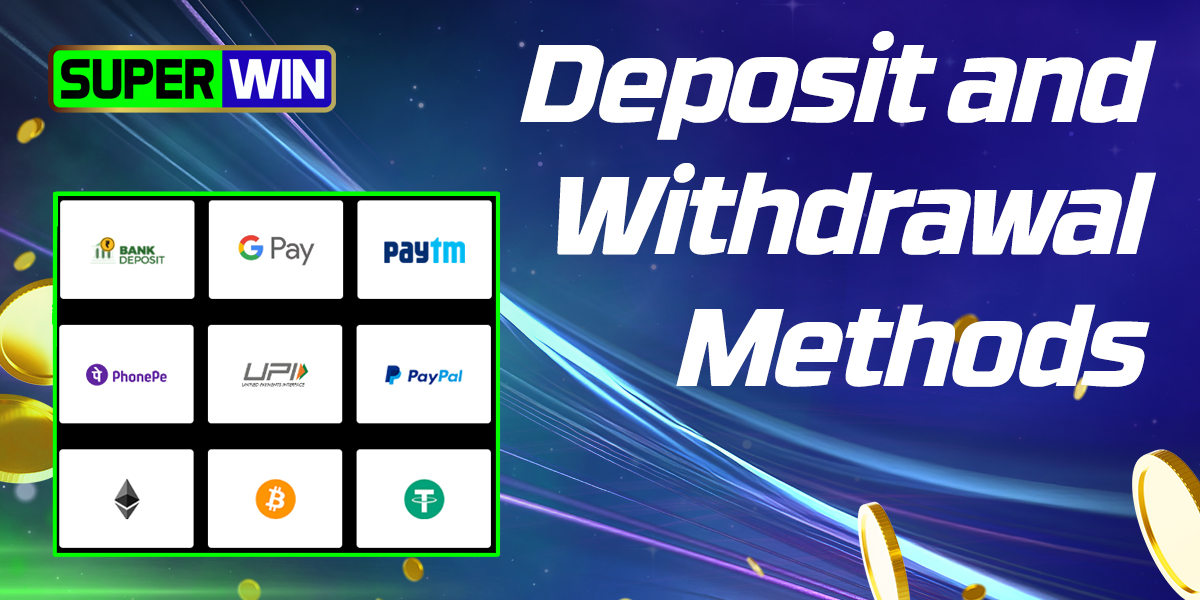 What payment methods, amounts and commissions SuperWin offers for Indian users