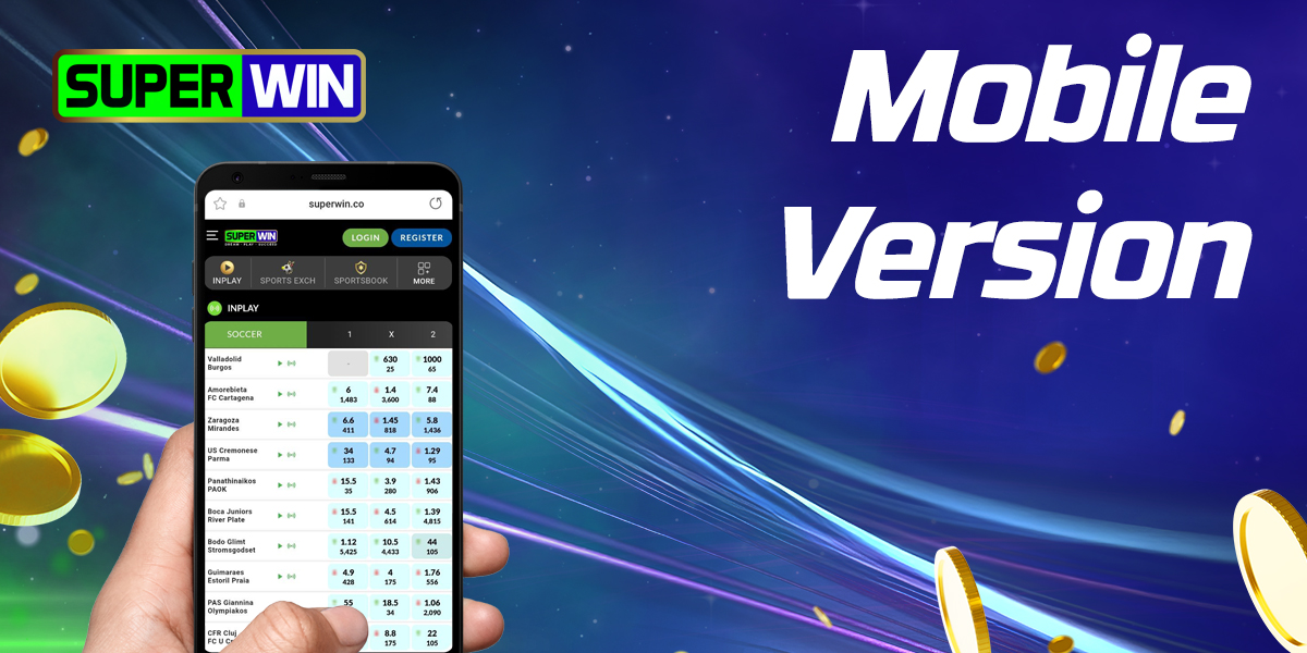 Features of the mobile version of the bookmaker's website SuperWin